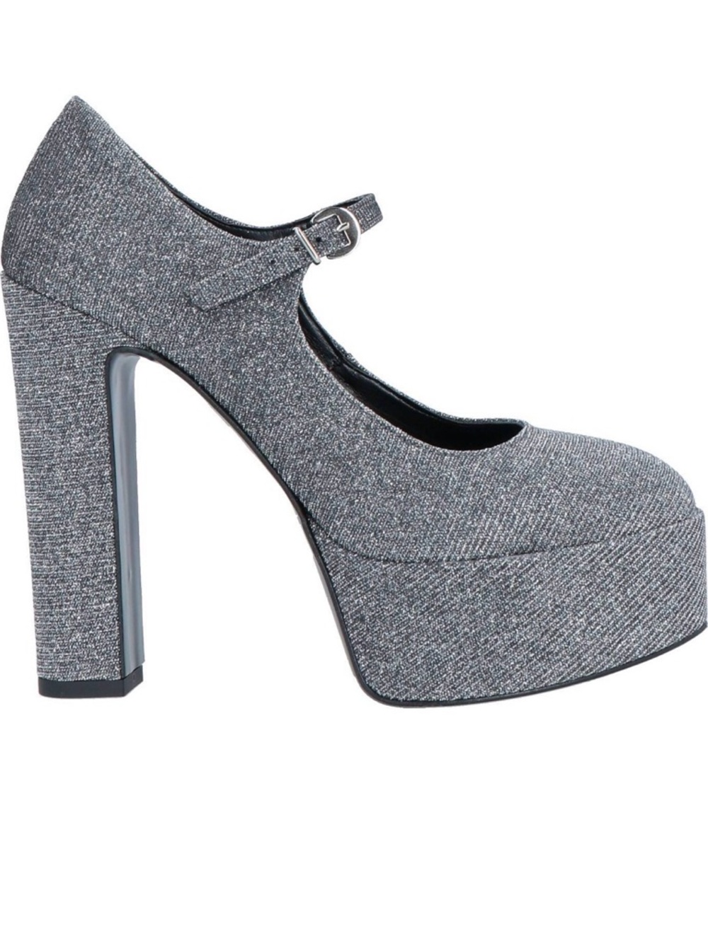 Italian Glitter Platform Mary Jane Pumps in Silver